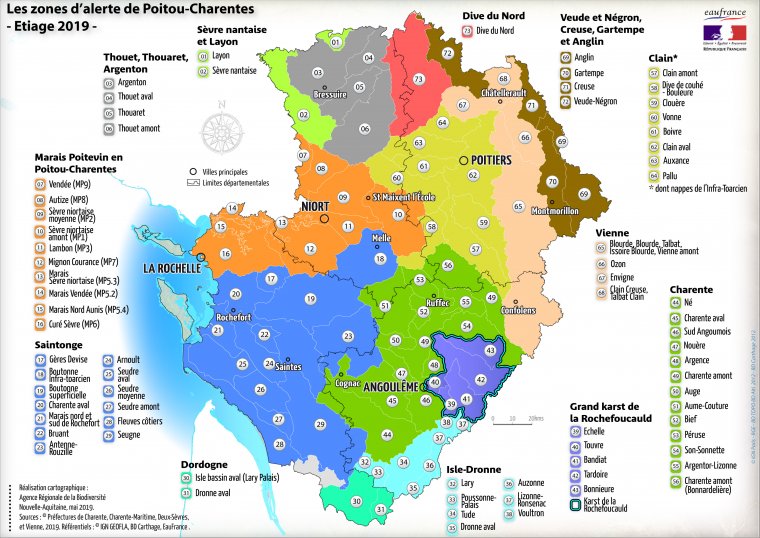 Les zones d'alerte en Poitou-Charentes pour l'année 2019