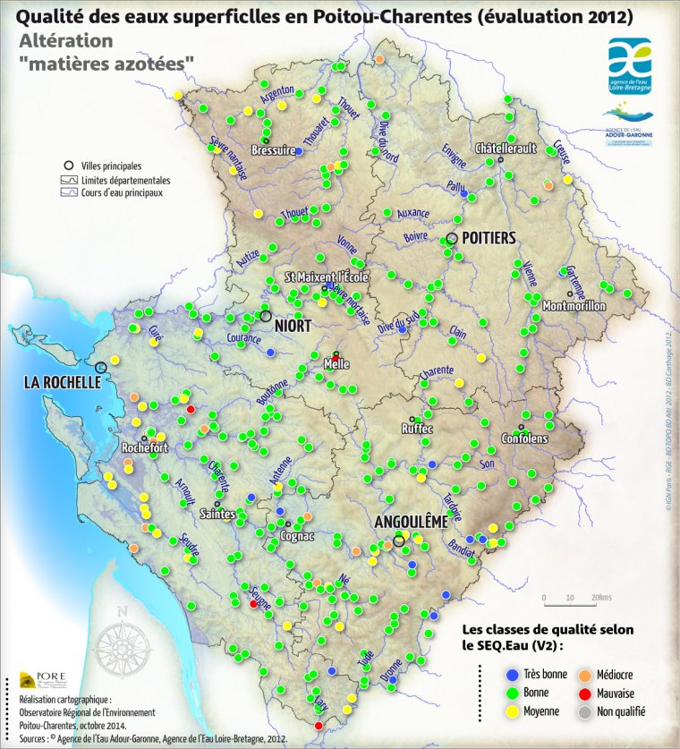 Qualité des eaux superficielles en Poitou-Charentes en 2012 - Altération "matières azotées"