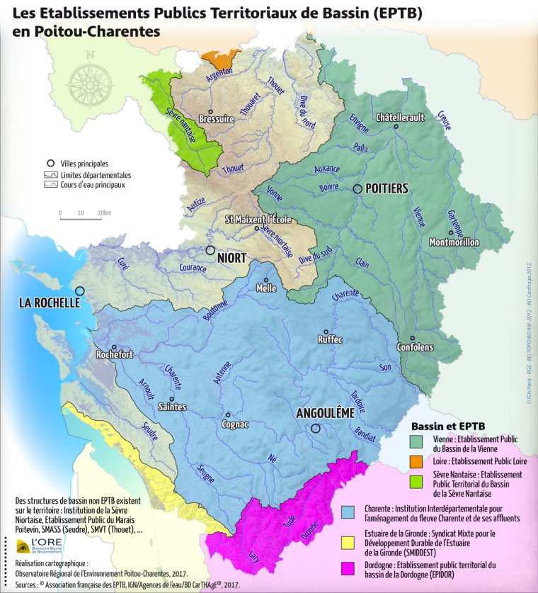 Les Etablissements Publics Territoriaux de Bassin (EPTB) en Poitou-Charentes en 2017