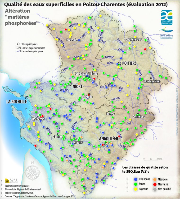 Qualité des eaux superficielles en Poitou-Charentes en 2012 - Altération "matières phosphorées"