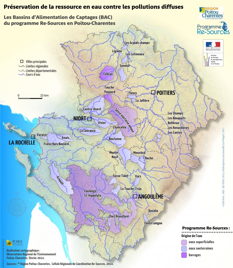 Les bassins d'alimentation de captages (BAC) du programme Re-Sources en Poitou-Charentes 2014