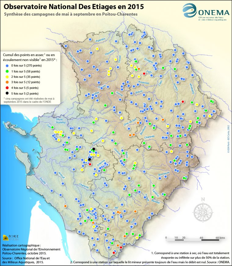 Synthèse des campagnes de l'Observatoire National Des Étiages en Poitou-Charentes en 2015 - Campagnes de mai à septembre