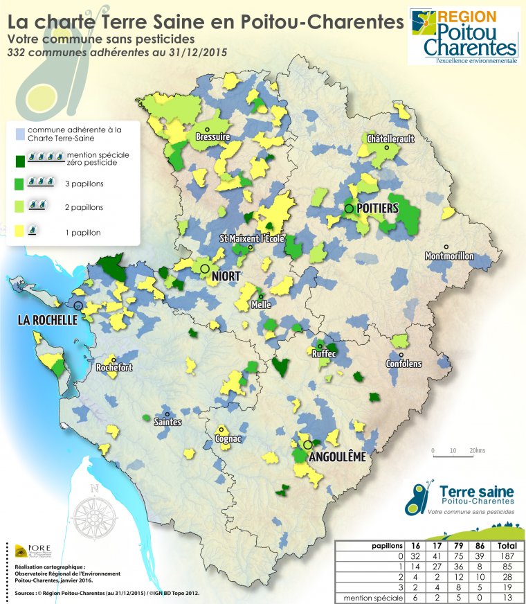 La Charte Terre Saine en Poitou-Charentes. Communes adhérentes au 31 décembre 2015