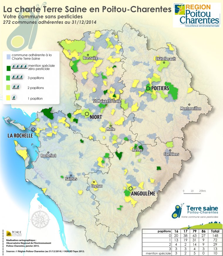 La Charte Terre Saine en Poitou-Charentes. Communes adhérentes au 31 décembre 2014