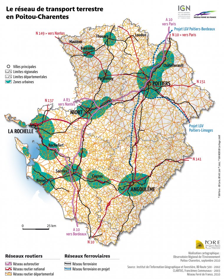 Le réseau de transport terrestre en Poitou-Charentes