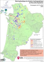 Etat hydraulique du linéaire hydrographique de la région Nouvelle-Aquitaine - Campagne du 1er juillet 2026