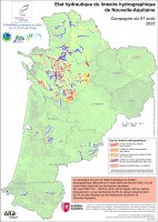 Etat hydraulique du linéaire hydrographique de la région Nouvelle-Aquitaine - Campagne du 1er août 2025