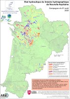 Etat hydraulique du linéaire hydrographique de la région Nouvelle-Aquitaine - Campagne du 1er août 2026