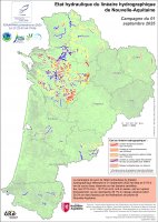 Etat hydraulique du linéaire hydrographique de la région Nouvelle-Aquitaine - Campagne du 1er septembre 2025