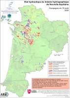 Etat hydraulique du linéaire hydrographique de la région Nouvelle-Aquitaine - Campagne du 15 août 2026