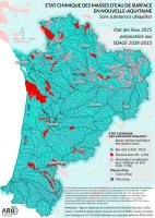 Etat chimique (sans ubiquistes) des masses d’eau de surface en Nouvelle-Aquitaine - Etats des lieux 2025 préparatoires aux SDAGE 2028-2033