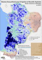 Volumes d’eau prélevés pour l’irrigation, toutes ressources confondues en Nouvelle-Aquitaine - année 2021