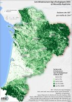 La surface des Infrastructures Agro-Ecologiques (IAE) de Nouvelle-Aquitaine (par maille de 1km²)