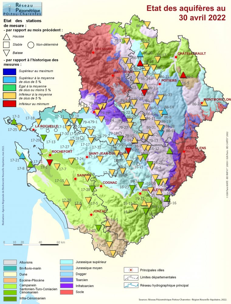 Etat des aquifères de Poitou-Charentes au 30 avril 2022