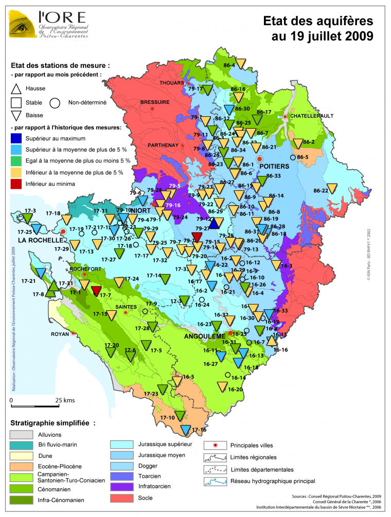 Etat des aquifères au 19 juillet 2009