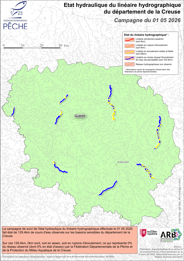 Etat hydraulique du linéaire hydrographique du département de la Creuse - Campagne du 1er mai 2026