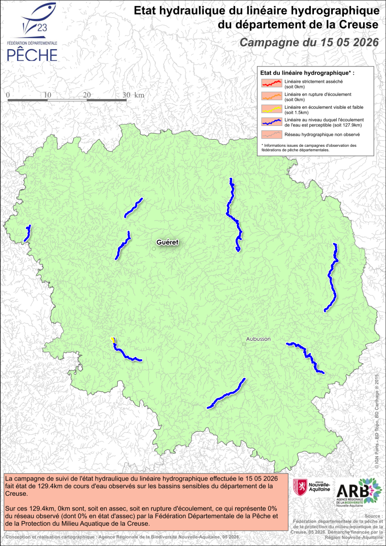 Etat hydraulique du linéaire hydrographique du département de la Creuse - Campagne du 15 mai 2026