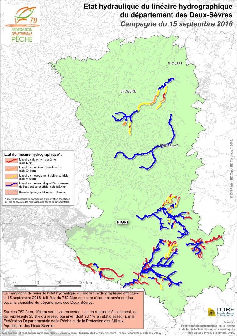 Etat hydraulique du linéaire hydrographique du département des Deux-Sèvres - Campagne du 15 septembre 2016