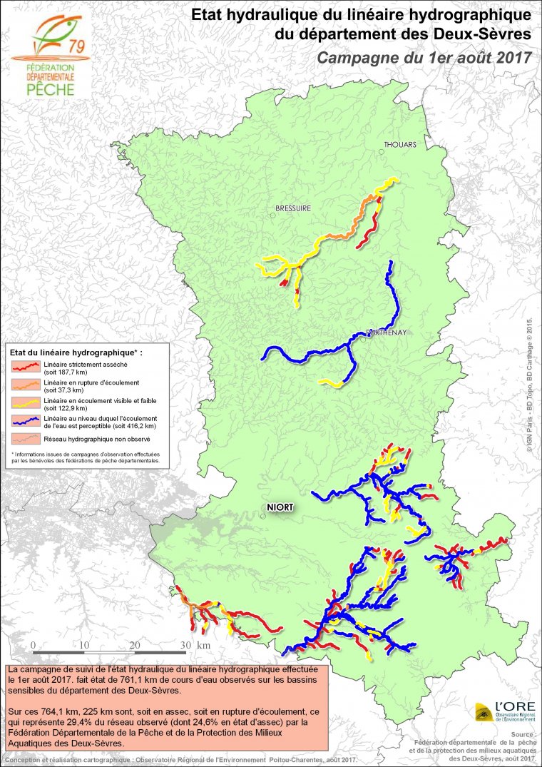 Etat hydraulique du linéaire hydrographique du département des Deux-Sèvres - Campagne du 1er août 2017
