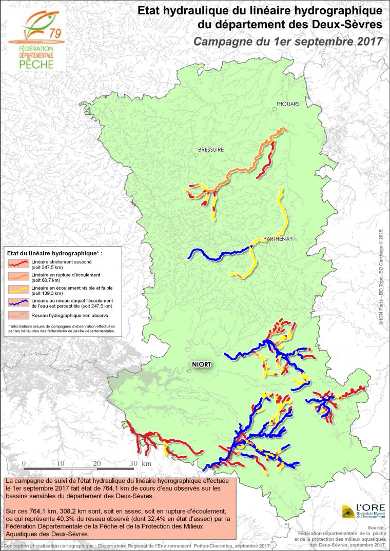 Etat hydraulique du linéaire hydrographique du département des Deux-Sèvres - Campagne du 1er septembre 2017