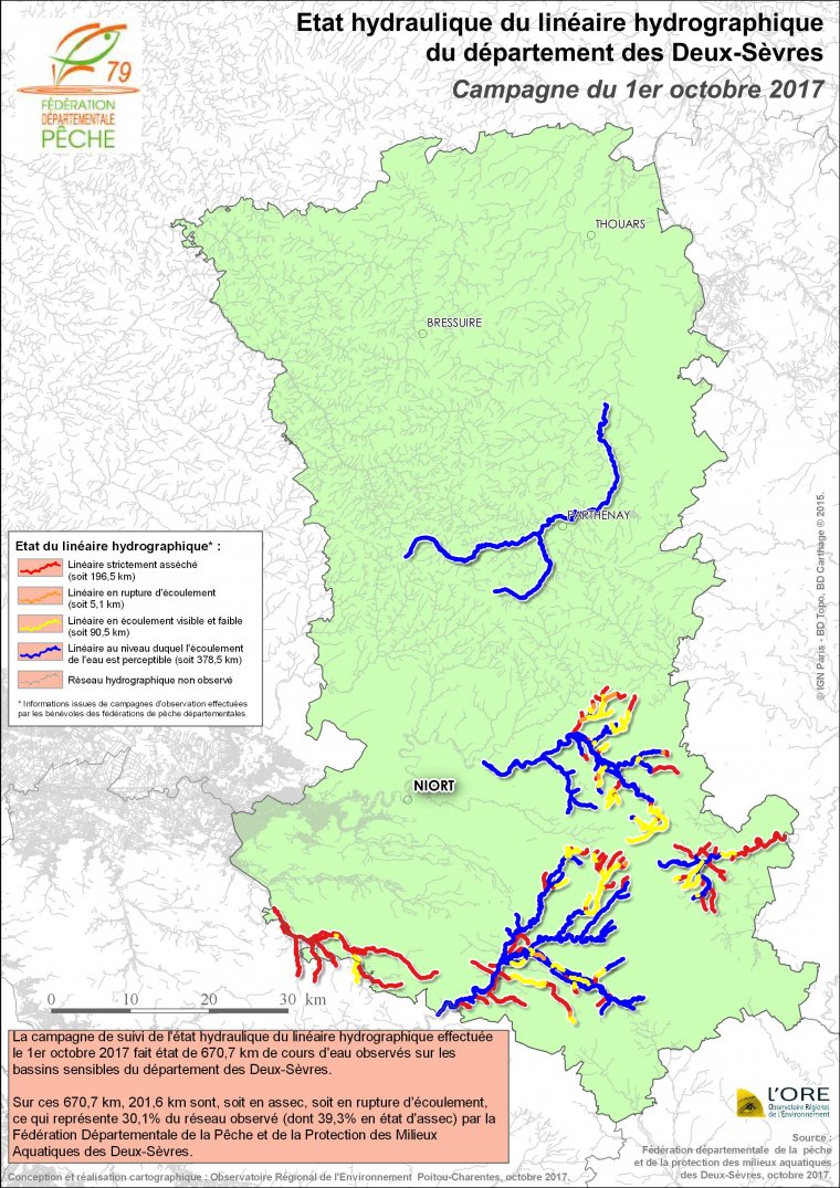 Etat hydraulique du linéaire hydrographique du département des Deux-Sèvres - Campagne du 1er octobre 2017