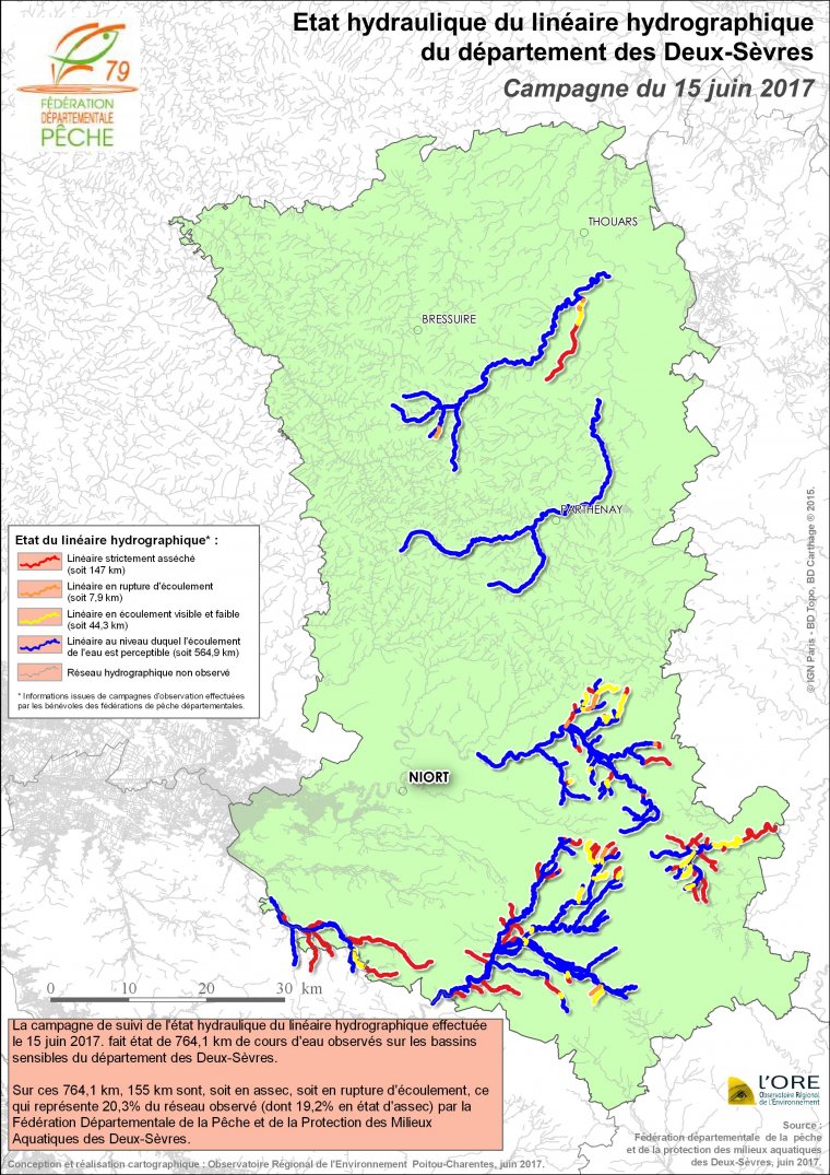 Etat hydraulique du linéaire hydrographique du département des Deux-Sèvres - Campagne du 15 juin 2017