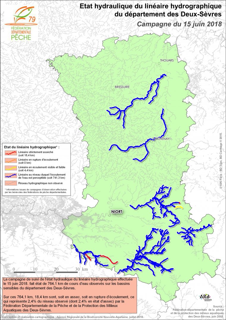 Etat hydraulique du linéaire hydrographique du département des Deux-Sèvres - Campagne du 15 juin 2018