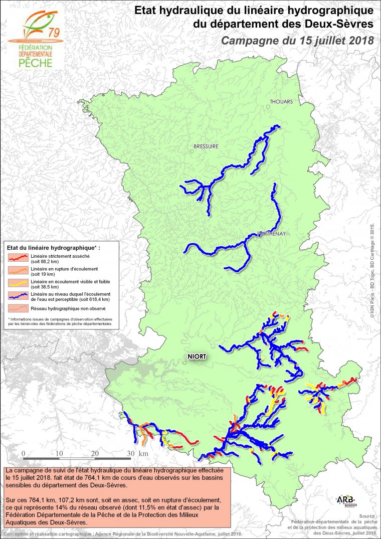Etat hydraulique du linéaire hydrographique du département des Deux-Sèvres - Campagne du 15 juillet 2018