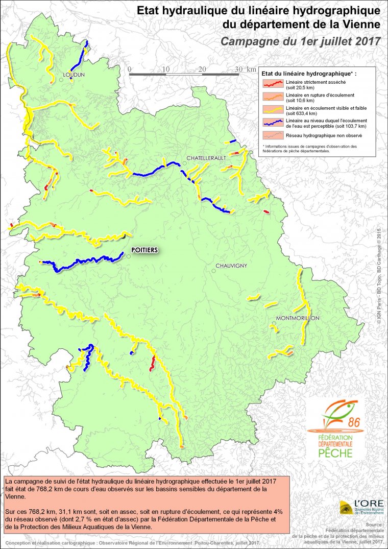 Etat hydraulique du linéaire hydrographique du département de la Vienne - Campagne du 1er juillet 2017