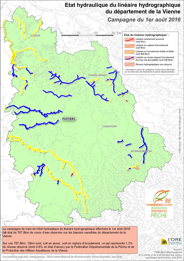 Etat hydraulique du linéaire hydrographique du département de la Vienne - Campagne du 1er août 2016