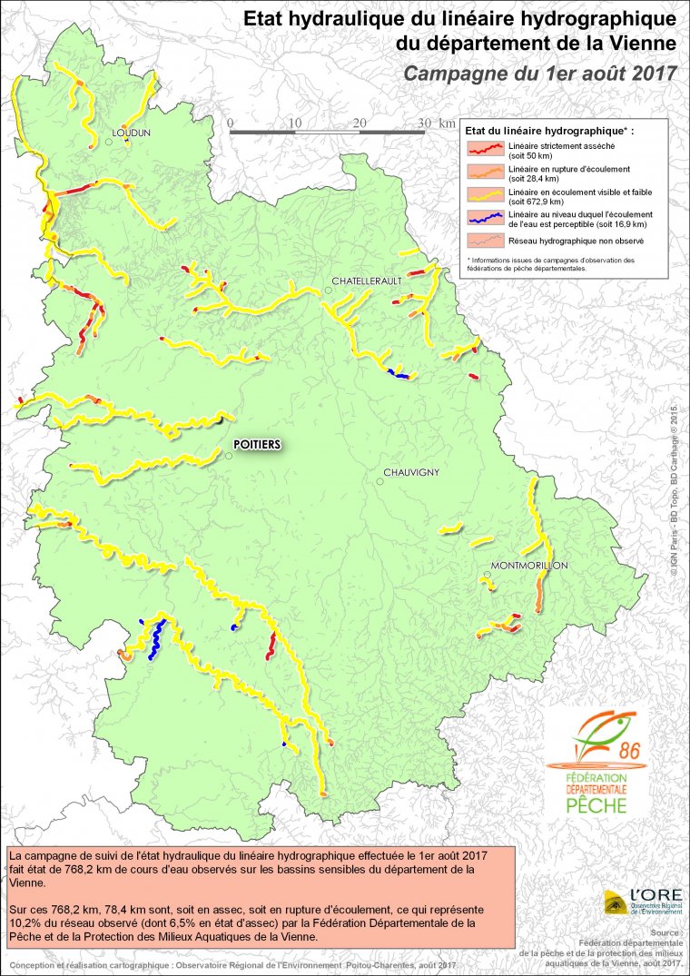 Etat hydraulique du linéaire hydrographique du département de la Vienne - Campagne du 1er août 2017