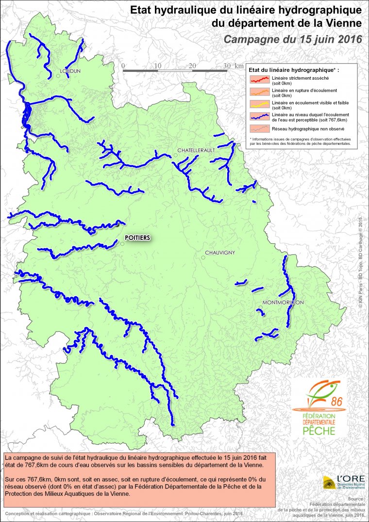 Etat hydraulique du linéaire hydrographique du département de la Vienne - Campagne du 15 juin 2016
