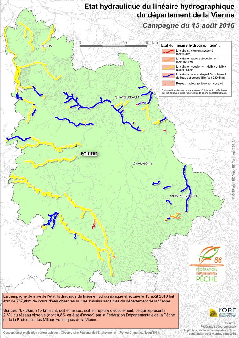 Etat hydraulique du linéaire hydrographique du département de la Vienne - Campagne du 15 août 2016