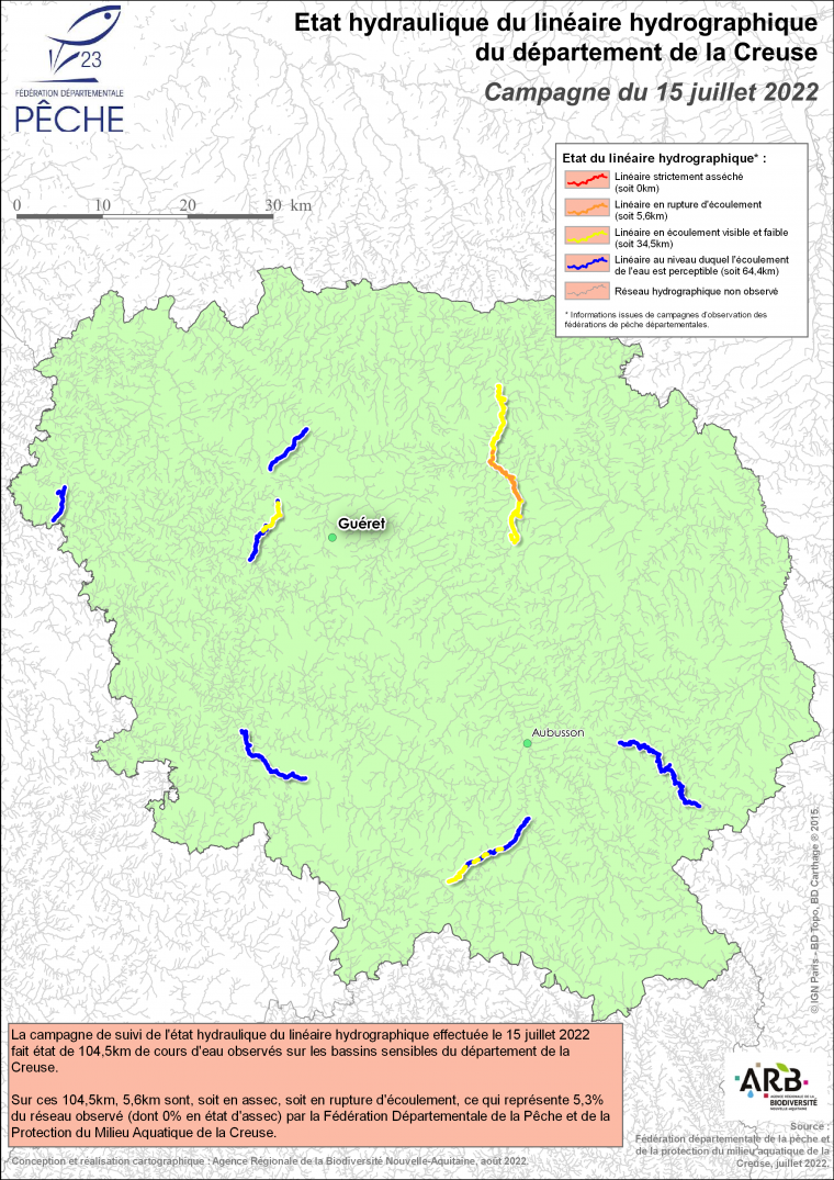 Etat hydraulique du linéaire hydrographique du département de la Creuse - Campagne du 15 juillet 2022