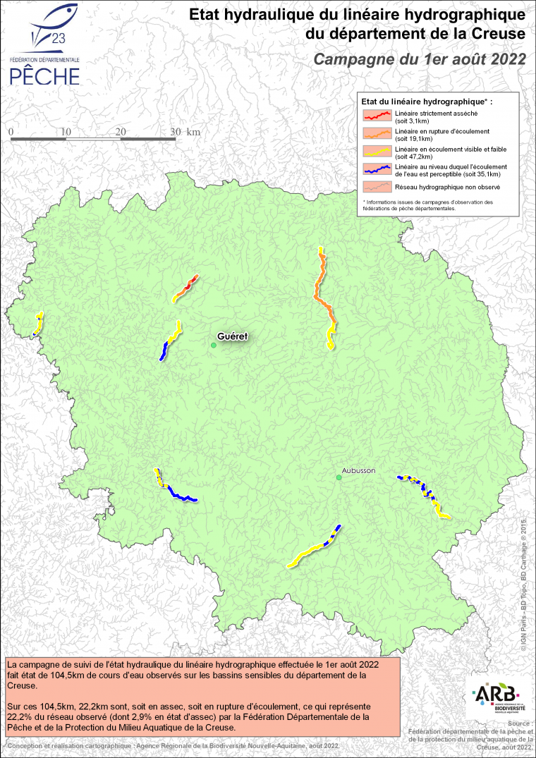 Etat hydraulique du linéaire hydrographique du département de la Creuse - Campagne du 1er août 2022