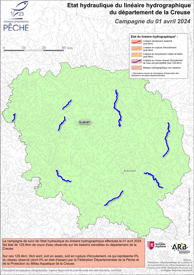 Etat hydraulique du linéaire hydrographique du département de la Creuse - Campagne du 1er avril 2024