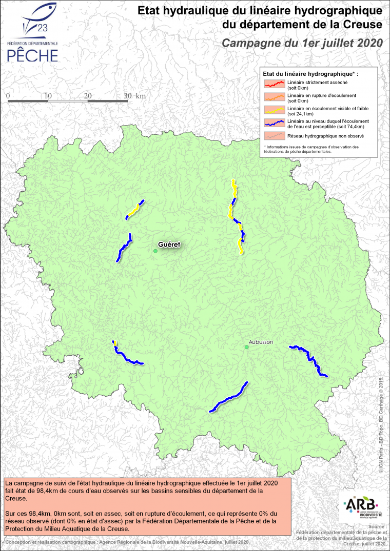 Etat hydraulique du linéaire hydrographique du département de la Creuse - Campagne du 1er juillet 2020
