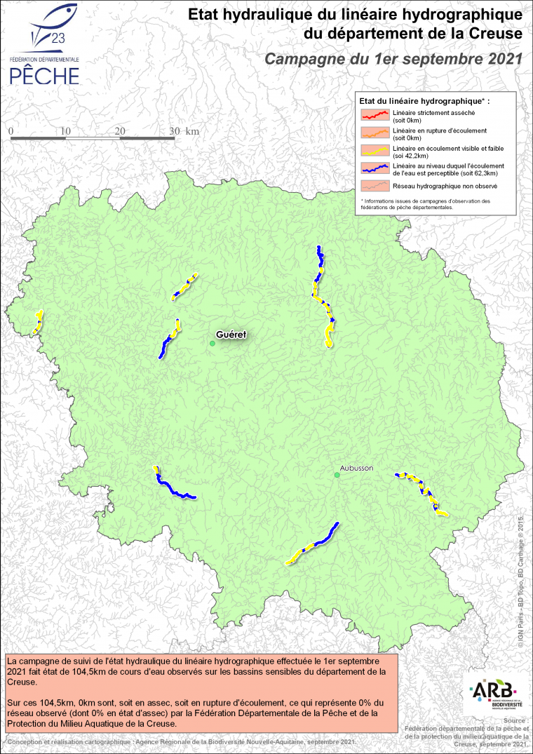 Etat hydraulique du linéaire hydrographique du département de la Creuse - Campagne du 1er septembre 2021