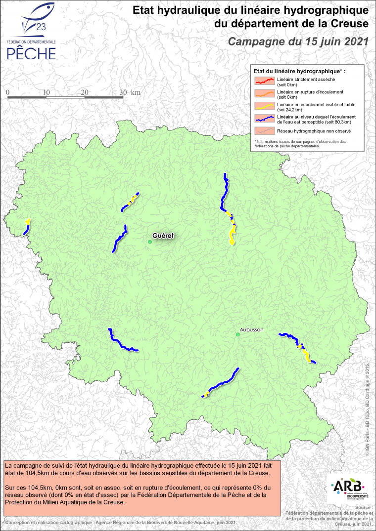 Etat hydraulique du linéaire hydrographique du département de la Creuse - Campagne du 15 juin 2021