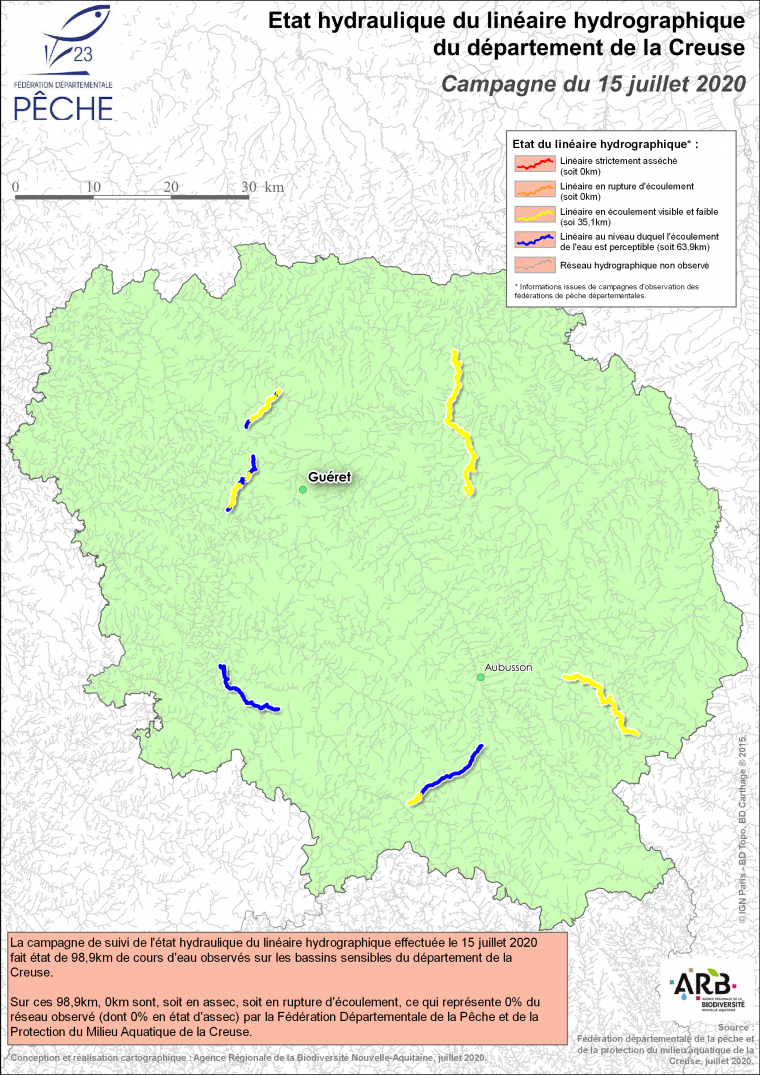 Etat hydraulique du linéaire hydrographique du département de la Creuse - Campagne du 15 juillet 2020