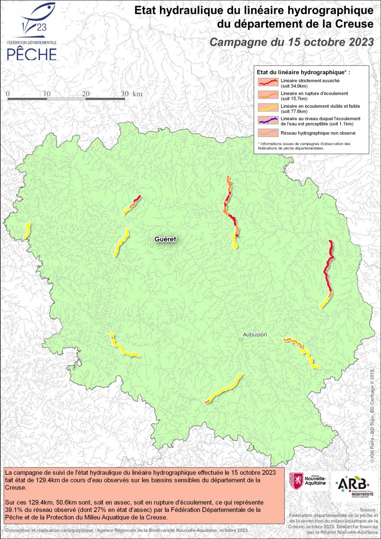 Etat hydraulique du linéaire hydrographique du département de la Creuse - Campagne du 15 octobre 2023