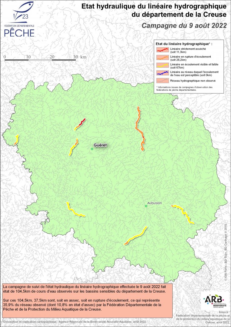 Etat hydraulique du linéaire hydrographique du département de la Creuse - Campagne complémentaire du 9 août 2022
