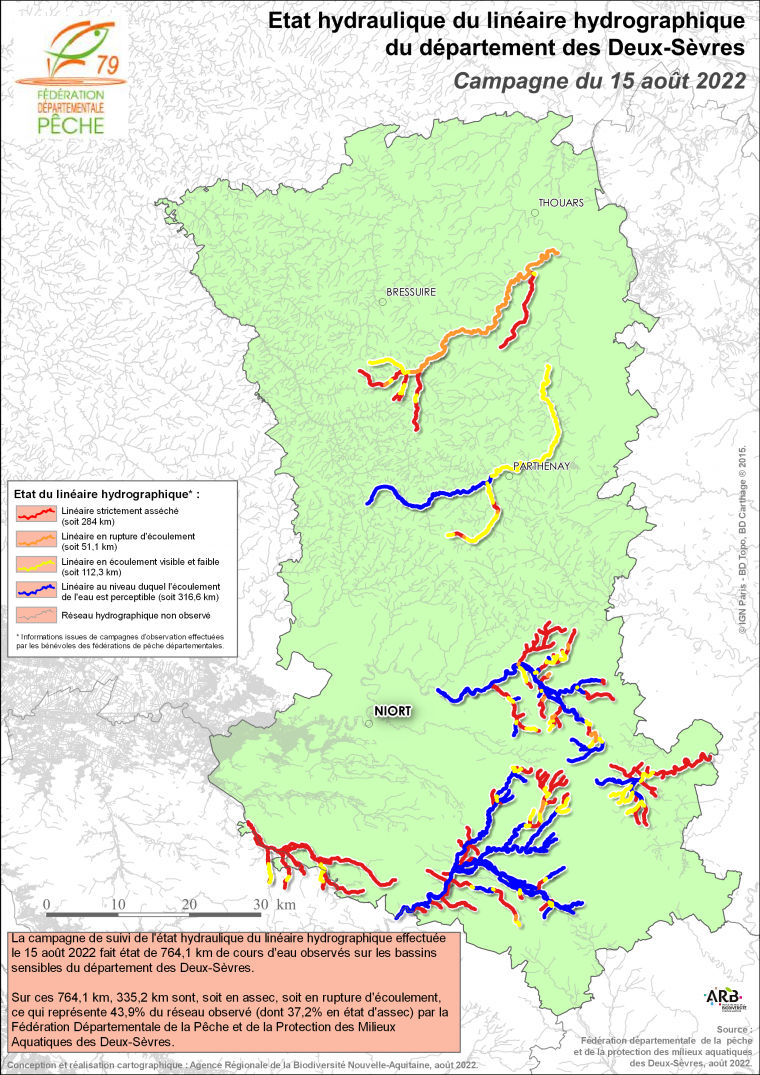 Etat hydraulique du linéaire hydrographique du département des Deux-Sèvres - Campagne du 15 août 2022