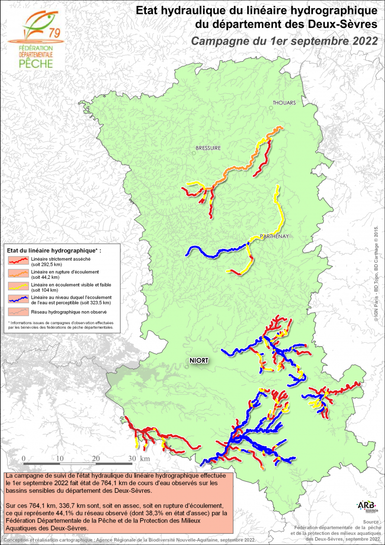 Etat hydraulique du linéaire hydrographique du département des Deux-Sèvres - Campagne du 1er septembre 2022