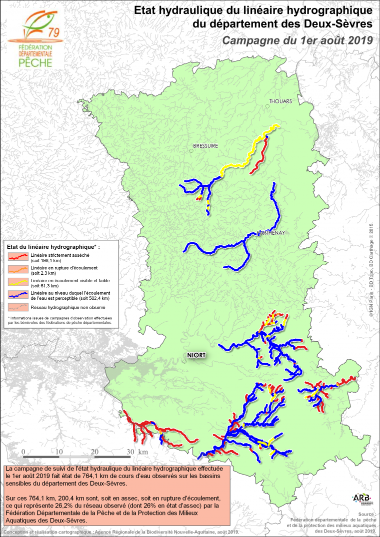 Etat hydraulique du linéaire hydrographique du département des Deux-Sèvres - Campagne du 1er août 2019
