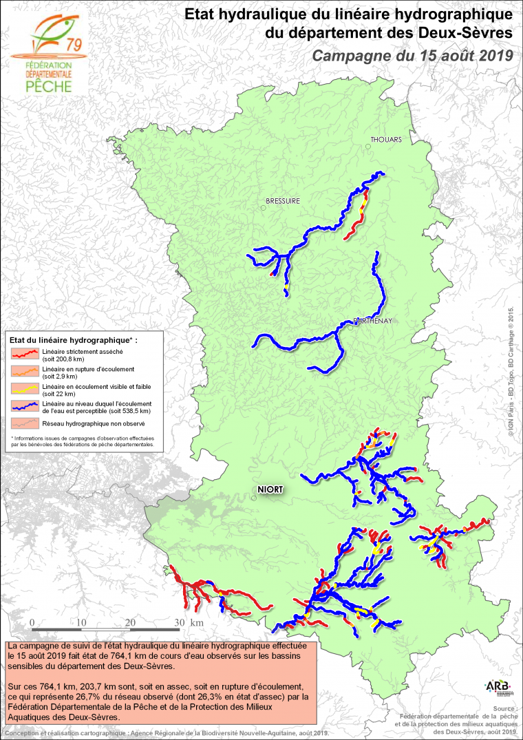 Etat hydraulique du linéaire hydrographique du département des Deux-Sèvres - Campagne du 15 août 2019