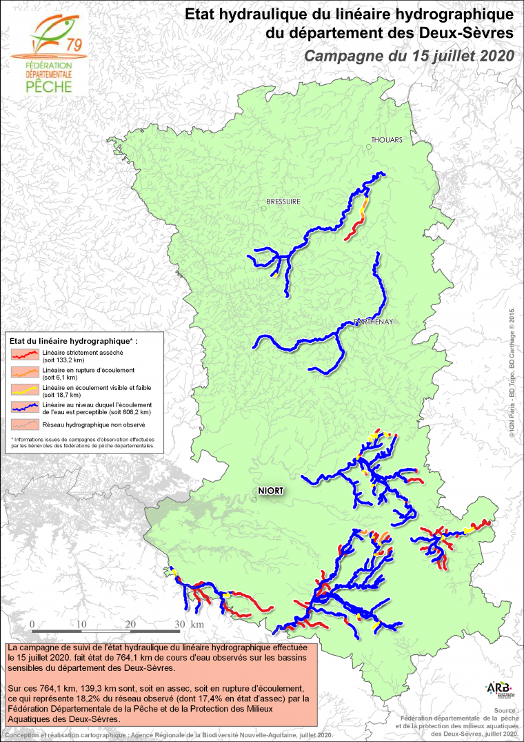 Etat hydraulique du linéaire hydrographique du département des Deux-Sèvres - Campagne du 15 juillet 2020