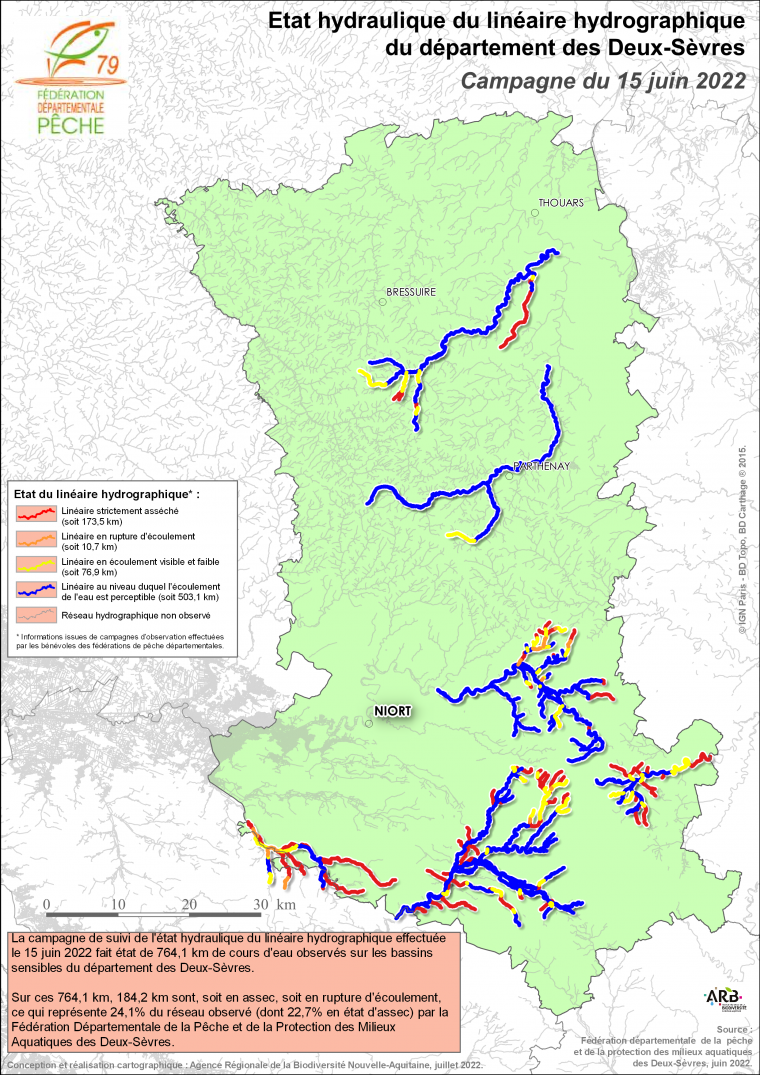 Etat hydraulique du linéaire hydrographique du département des Deux-Sèvres - Campagne du 15 juin 2022