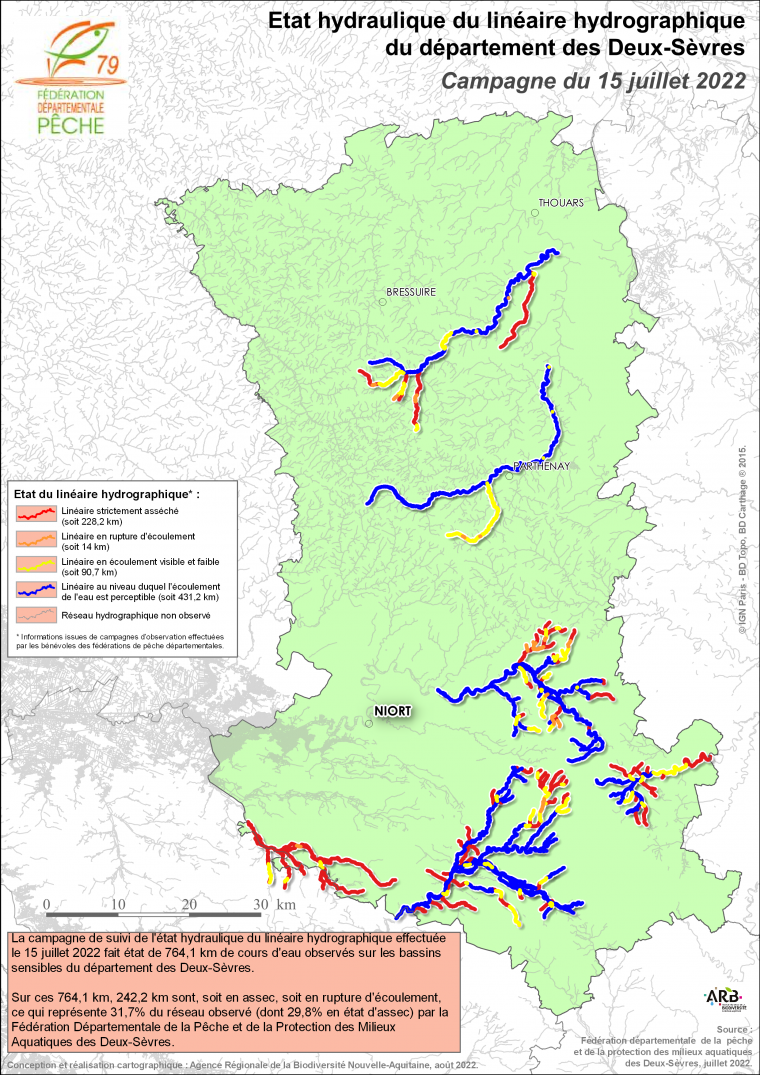 Etat hydraulique du linéaire hydrographique du département des Deux-Sèvres - Campagne du 15 juillet 2022