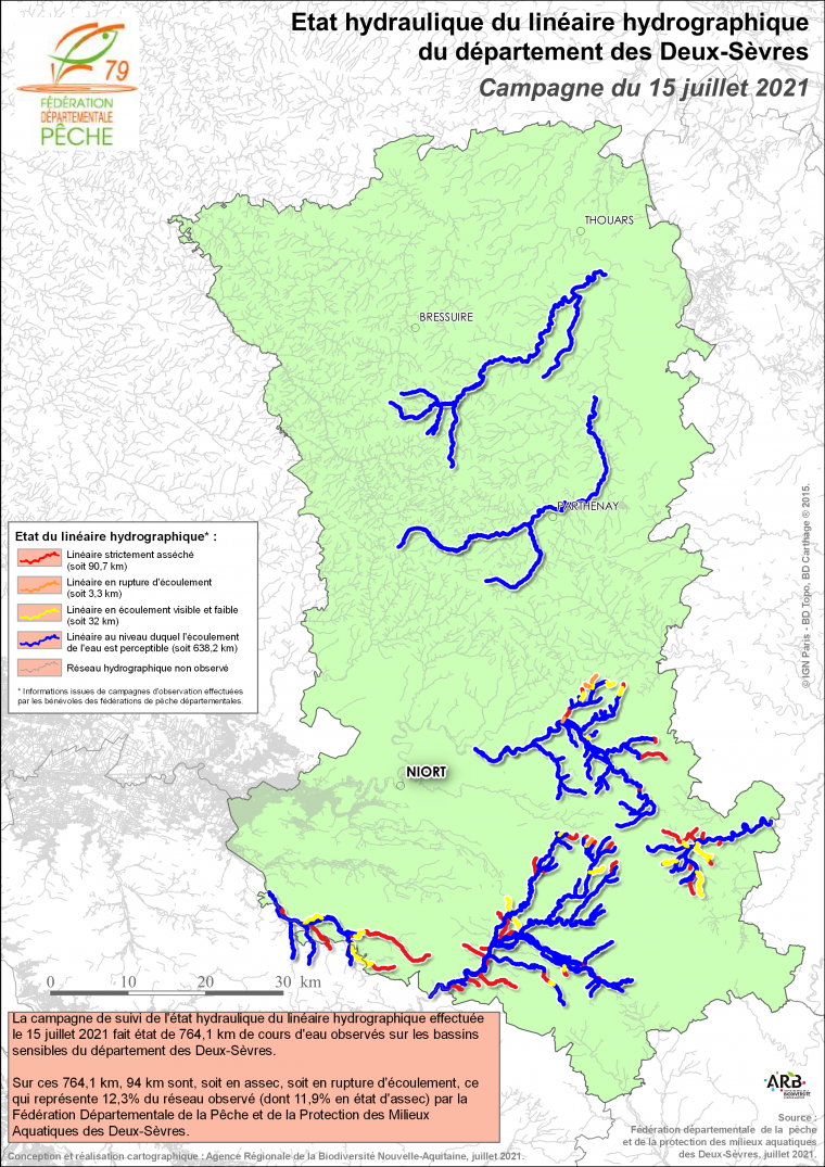 Etat hydraulique du linéaire hydrographique du département des Deux-Sèvres - Campagne du 15 juillet 2021